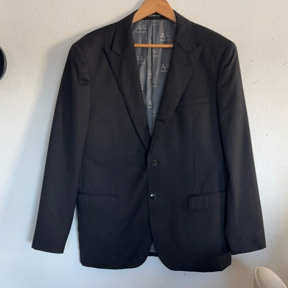 Versace 19.78 Tailored Fit Blazer Jacket Black 44R Men's 100% Wool